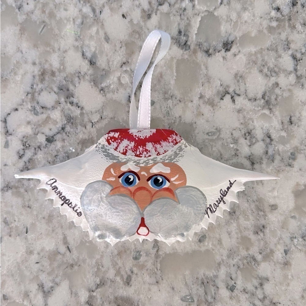 Handpainted Santa Crab Shell Holiday Ornament